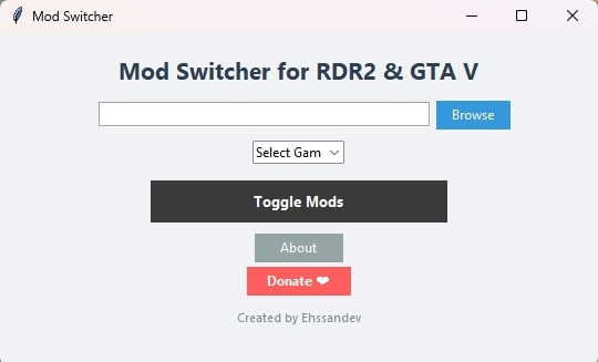 Mods Switcher Interface Screenshot